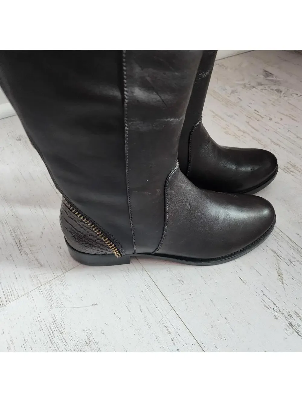 New Arturo Chiang Falicity Zipper Back Snake Heel Tall Riding Boot 9 Dark Brown